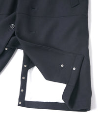 ダブル ウェービング メルトン バイカーロングコート- NAVY