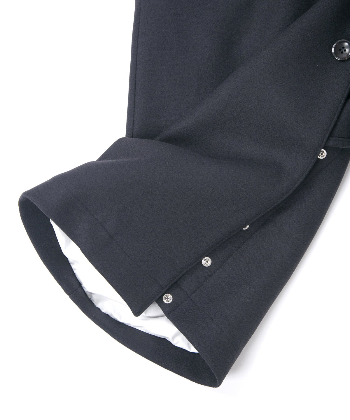 ダブル ウェービング メルトン バイカーロングコート- NAVY