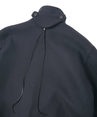 ダブル ウェービング メルトン バイカーロングコート- NAVY