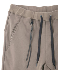 ストレッチコットンポリ ベロア加工ニット スエットパンツ - OLIVE