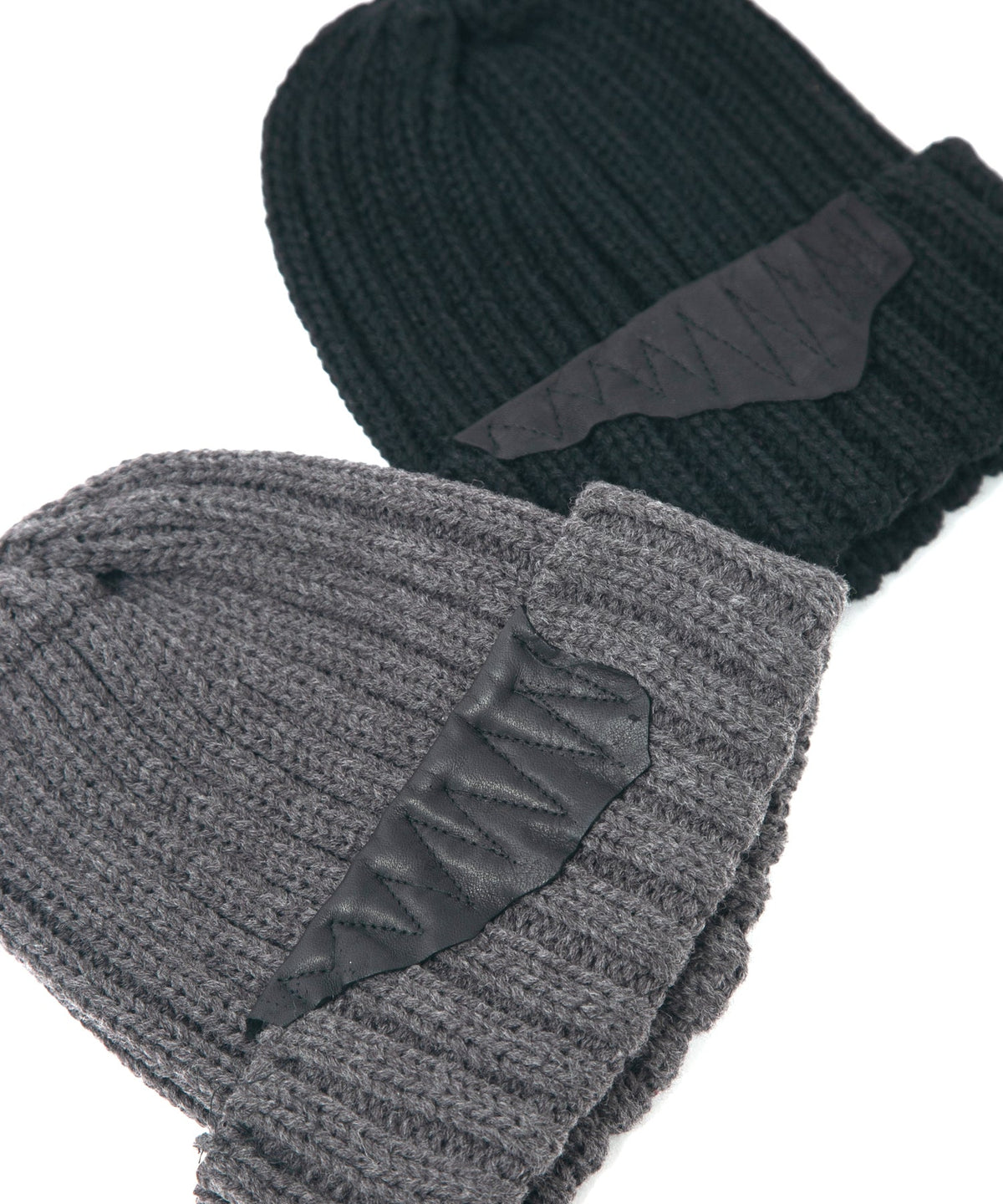 Wool Acrylic Low Gauge Rib Knitting Cap - BLACK