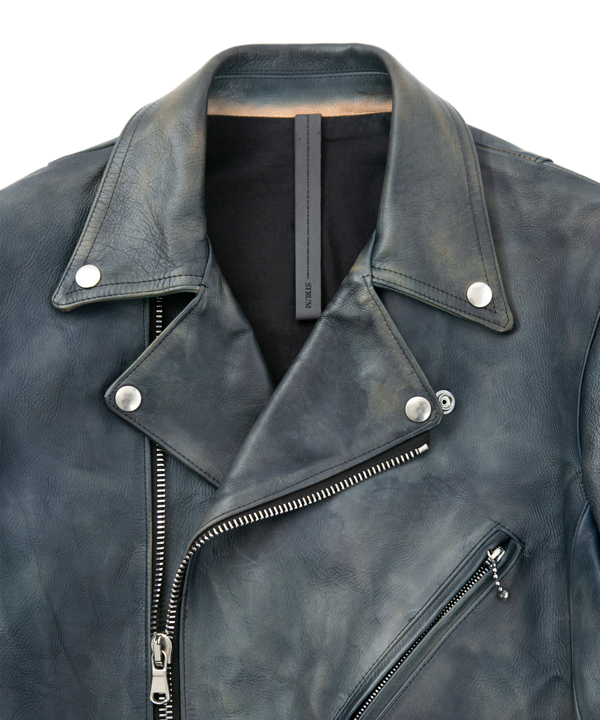 フルタンニン鞣し カーフスキン Burning dyed - 燃焼製品染め SPEEDER ダブルライダースジャケット - GUNBLUE