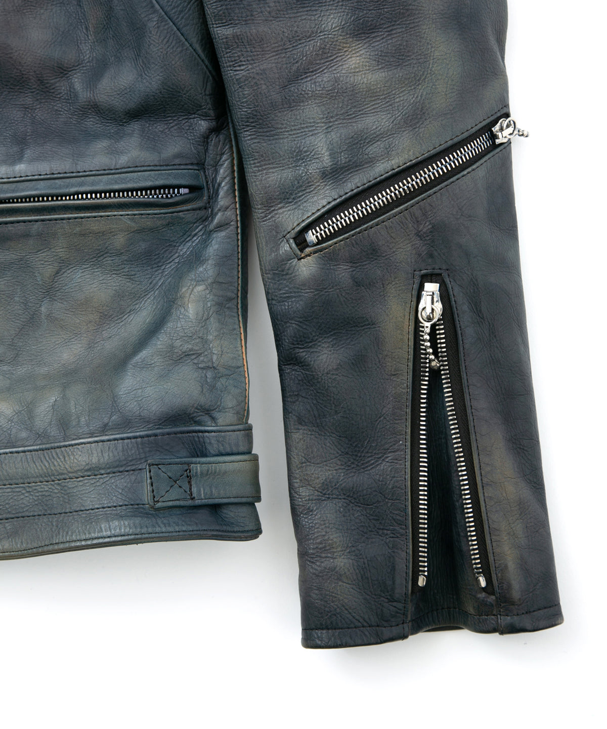 フルタンニン鞣し カーフスキン Burning dyed - 燃焼製品染め SPEEDER ダブルライダースジャケット - GUNBLUE