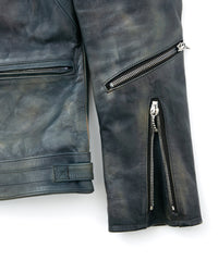 フルタンニン鞣し カーフスキン Burning dyed - 燃焼製品染め SPEEDER ダブルライダースジャケット - GUNBLUE