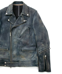 フルタンニン鞣し カーフスキン Burning dyed - 燃焼製品染め SPEEDER ダブルライダースジャケット - GUNBLUE