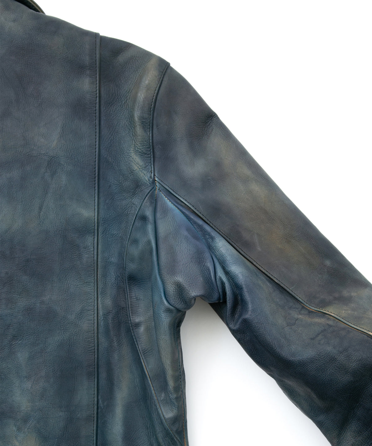 フルタンニン鞣し カーフスキン Burning dyed - 燃焼製品染め SPEEDER ダブルライダースジャケット - GUNBLUE