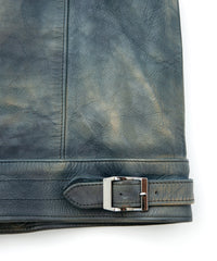 フルタンニン鞣し カーフスキン Burning dyed - 燃焼製品染め SPEEDER ダブルライダースジャケット - GUNBLUE