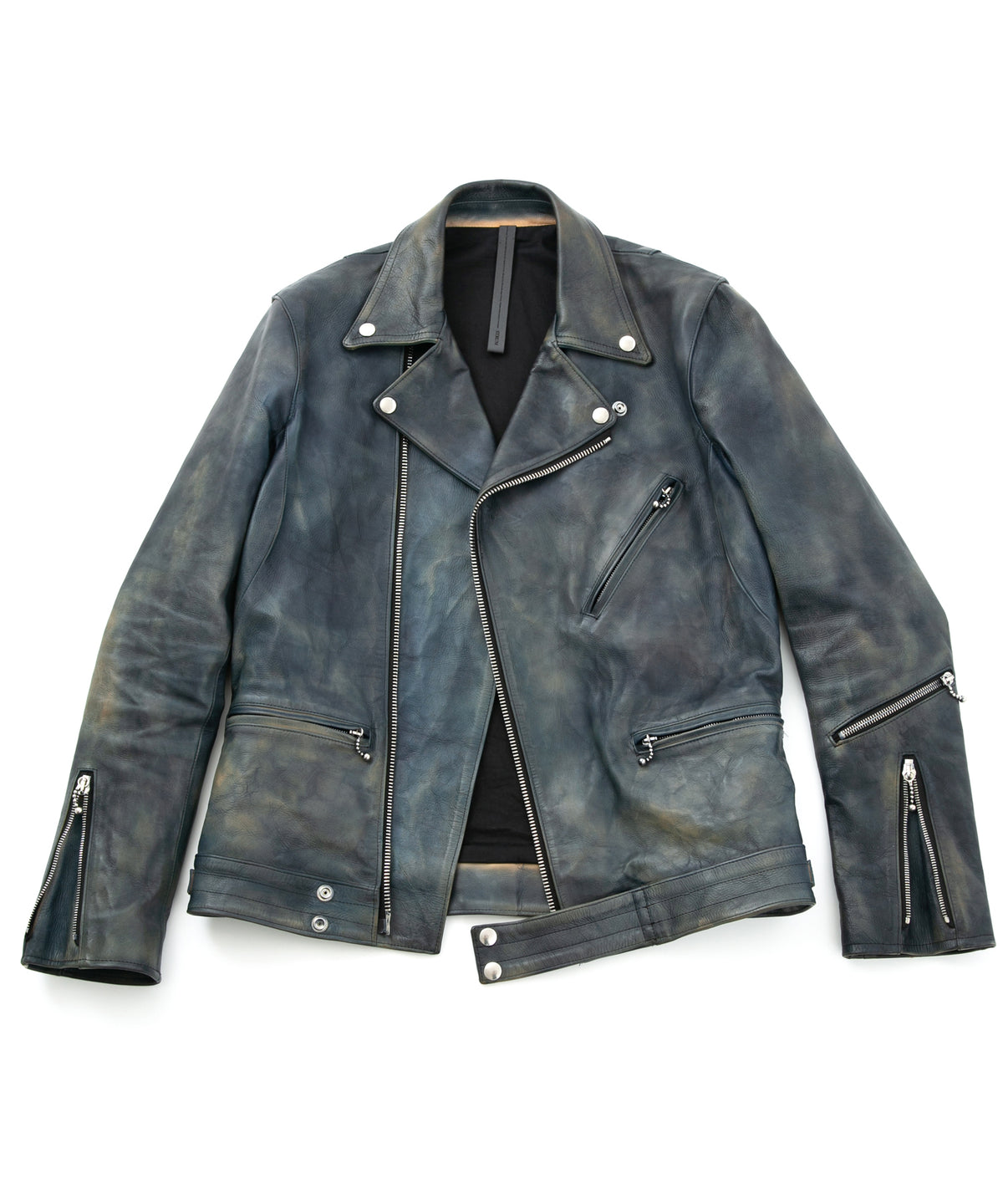 フルタンニン鞣し カーフスキン Burning dyed - 燃焼製品染め SPEEDER ダブルライダースジャケット - GUNBLUE