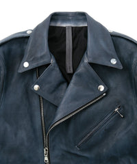 フルタンニン鞣し ジャパンカーフスキン Burning dyed - 燃焼製品染め JOEY ダブルライダースジャケット - GUNBLUE