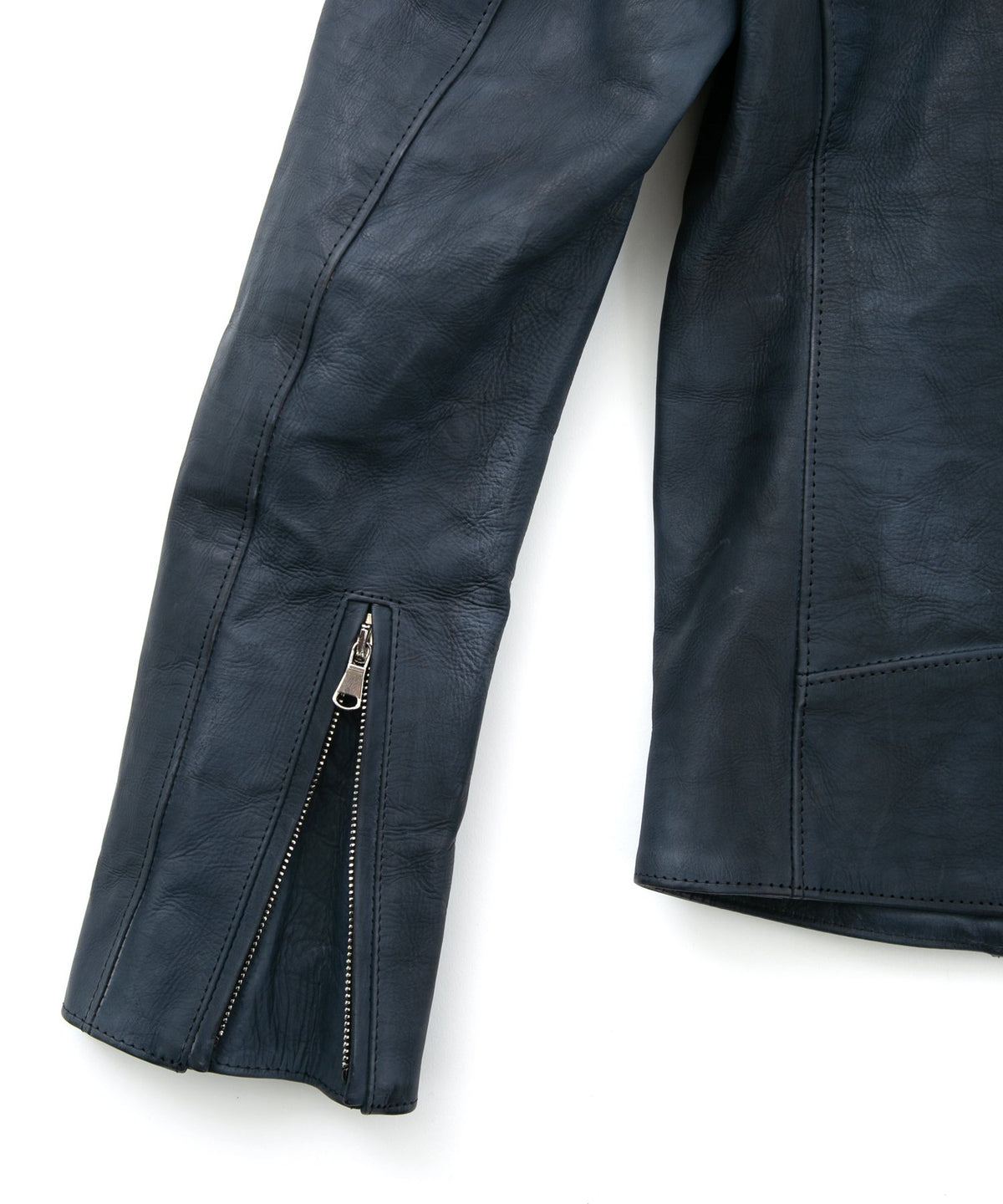 フルタンニン鞣し ジャパンカーフスキン Burning dyed - 燃焼製品染め JOEY ダブルライダースジャケット - GUNBLUE