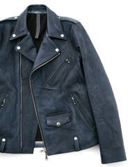 フルタンニン鞣し ジャパンカーフスキン Burning dyed - 燃焼製品染め JOEY ダブルライダースジャケット - GUNBLUE