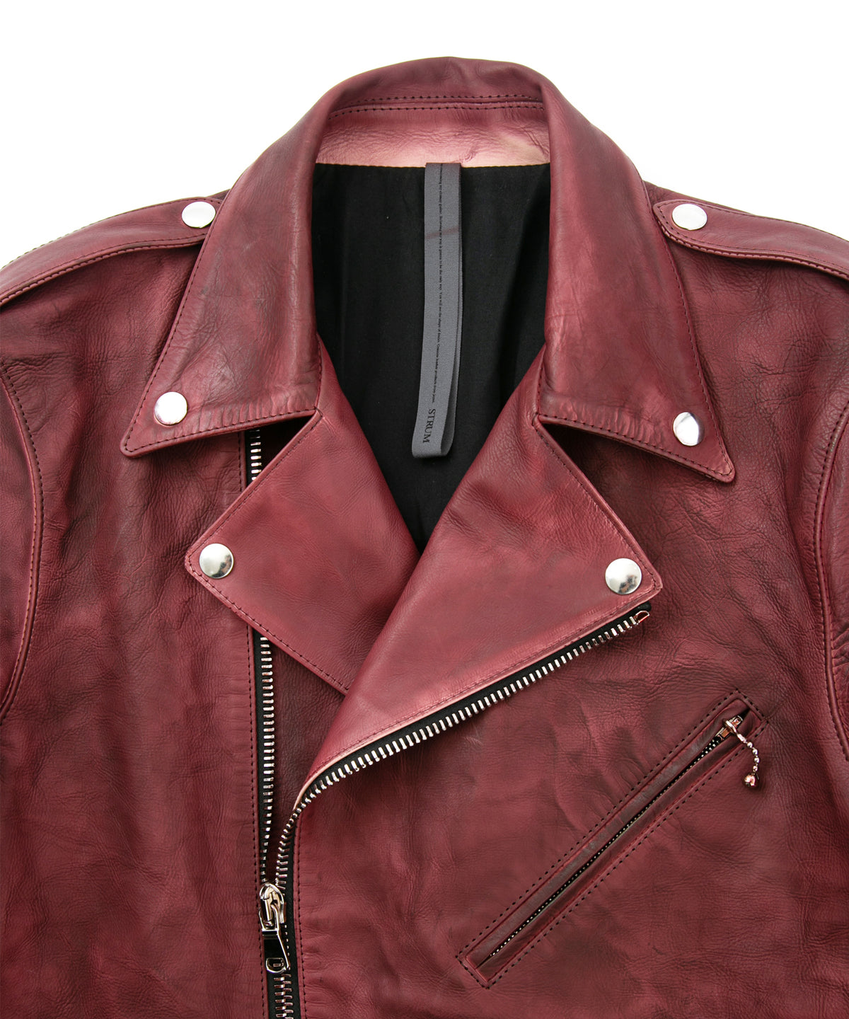 【直営店限定】フルタンニン鞣し カーフスキン Burning dyed - 燃焼製品染め JOEY ダブルライダースジャケット - BURGUNDY