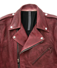 Load image into Gallery viewer, Domestic Vegetable Full Tanned Calf Skin Garment Burning Dyed Double Riders / BURGUNDY