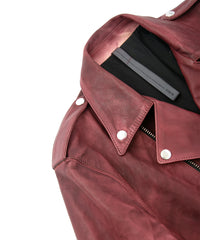 【直営店限定】フルタンニン鞣し カーフスキン Burning dyed - 燃焼製品染め JOEY ダブルライダースジャケット - BURGUNDY