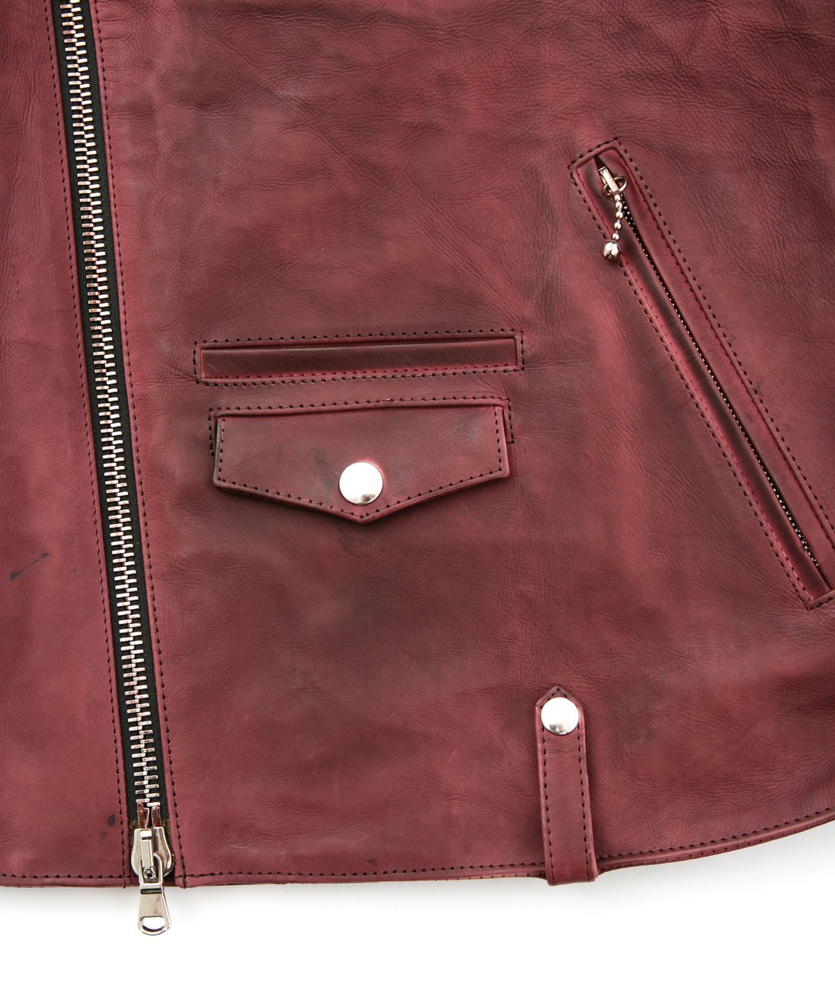 【直営店限定】フルタンニン鞣し カーフスキン Burning dyed - 燃焼製品染め JOEY ダブルライダースジャケット - BURGUNDY