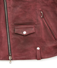 【直営店限定】フルタンニン鞣し カーフスキン Burning dyed - 燃焼製品染め JOEY ダブルライダースジャケット - BURGUNDY
