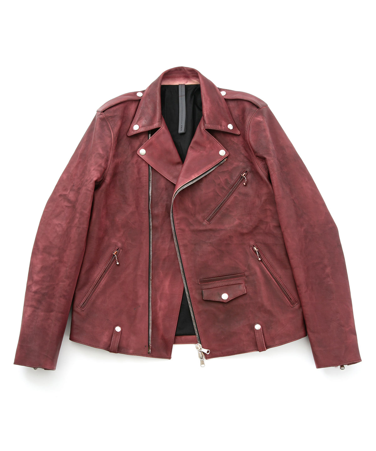 【直営店限定】フルタンニン鞣し カーフスキン Burning dyed - 燃焼製品染め JOEY ダブルライダースジャケット - BURGUNDY