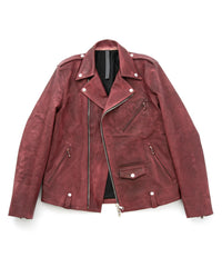 【直営店限定】フルタンニン鞣し カーフスキン Burning dyed - 燃焼製品染め JOEY ダブルライダースジャケット - BURGUNDY