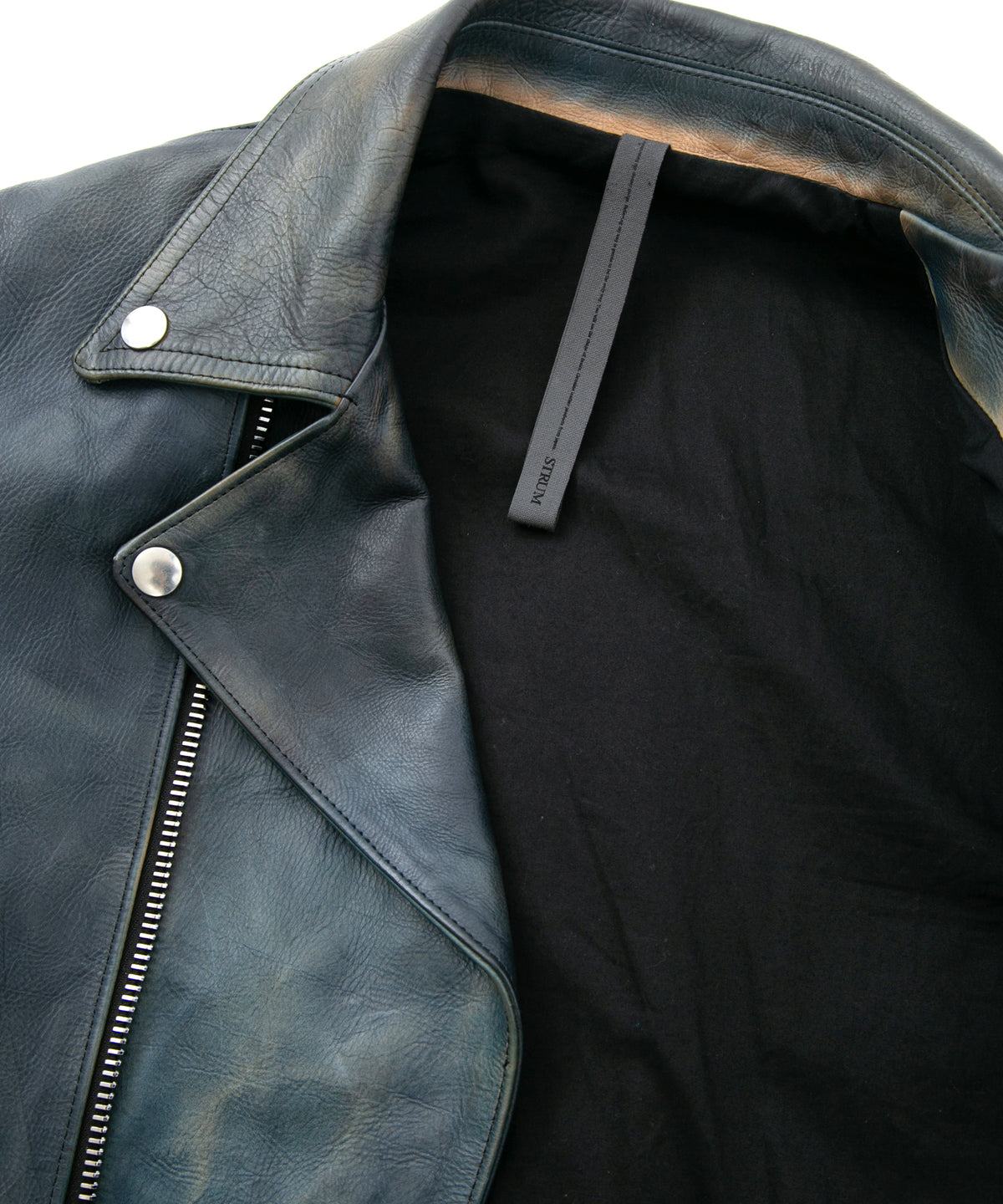 フルタンニン鞣し カーフスキン Burning dyed - 燃焼製品染め SPEEDER ダブルライダースジャケット - GUNBLUE