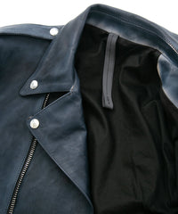 フルタンニン鞣し ジャパンカーフスキン Burning dyed - 燃焼製品染め JOEY ダブルライダースジャケット - GUNBLUE