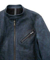 フルタンニン鞣し カーフスキン Burning dyed - 燃焼製品染め SLATER シングルライダースジャケット - GUNBLUE