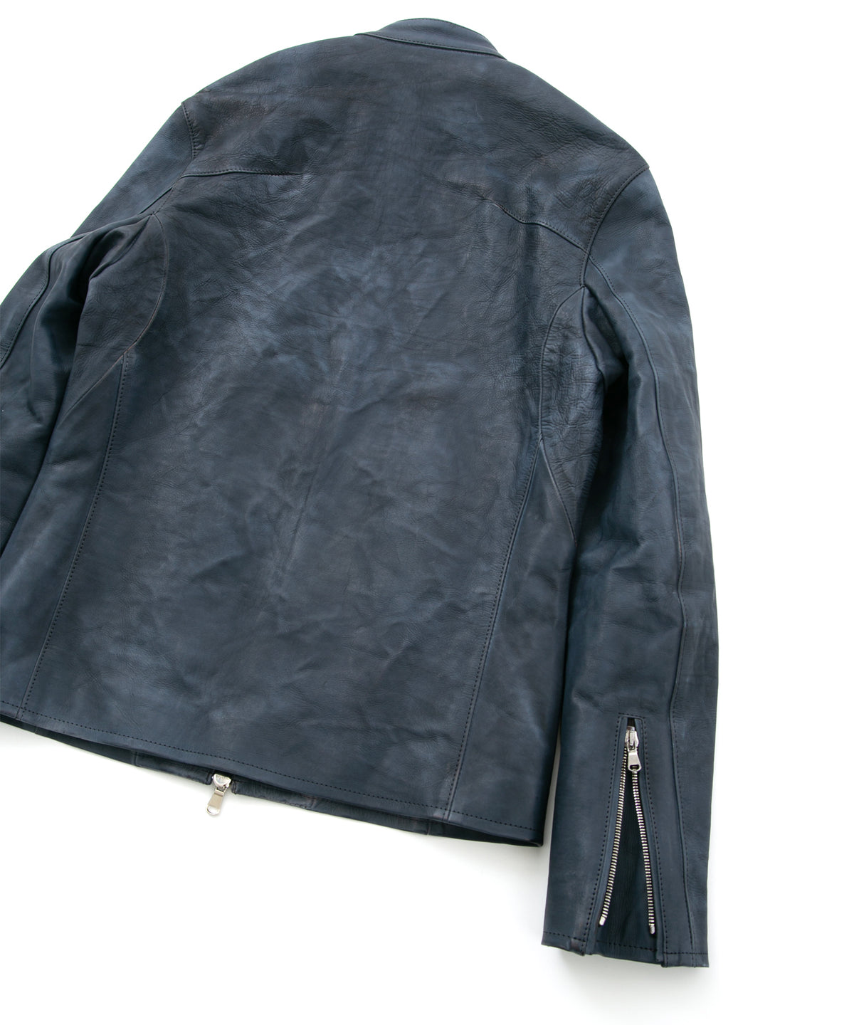 フルタンニン鞣し カーフスキン Burning dyed - 燃焼製品染め SLATER シングルライダースジャケット - GUNBLUE