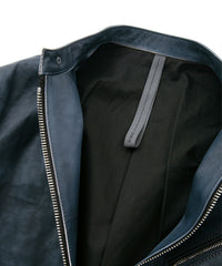 フルタンニン鞣し カーフスキン Burning dyed - 燃焼製品染め SLATER シングルライダースジャケット - GUNBLUE