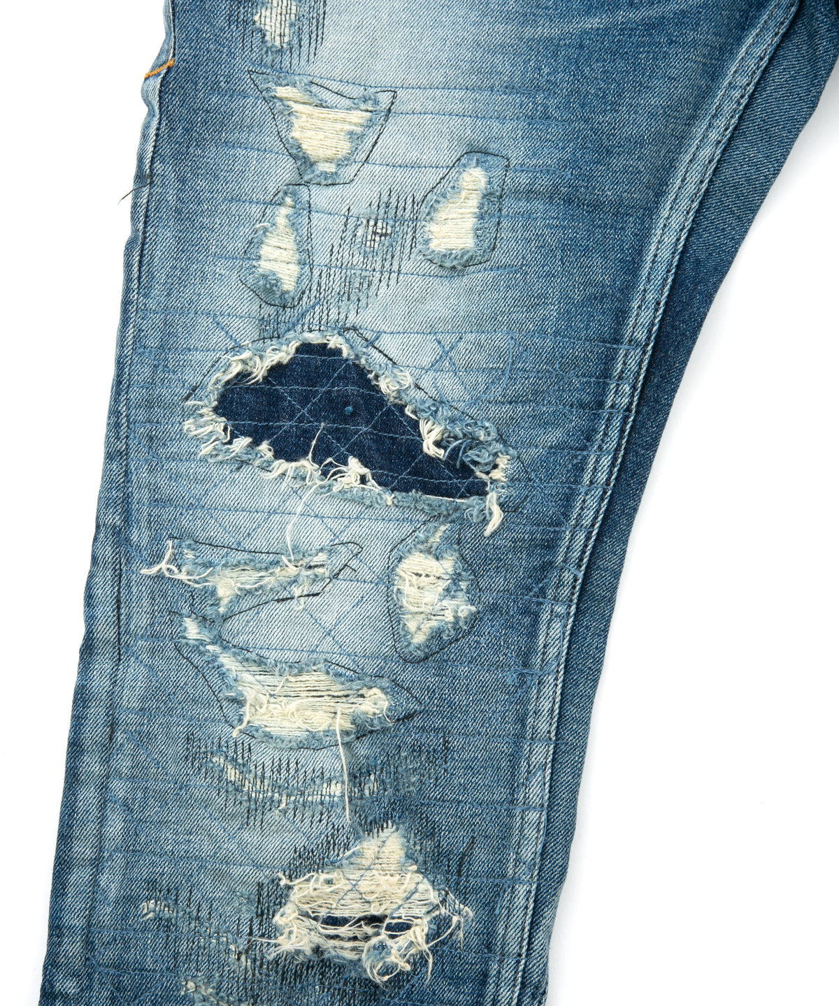 12.5oz Organic Cotton Stretch Denim Cropped Jeans Crash + Repair / INDIGO