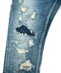 12.5oz Organic Cotton Stretch Denim Cropped Jeans Crash + Repair / INDIGO