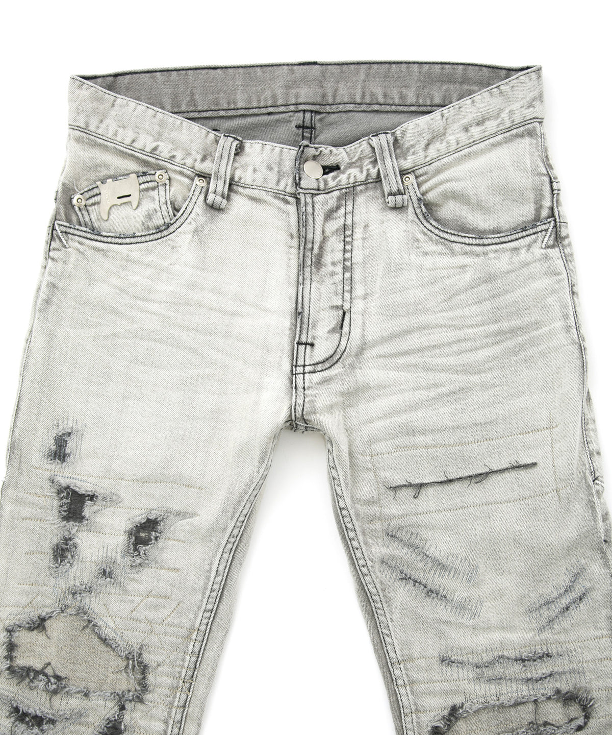 11oz オーガニックコットン ストレッチデニム TIGHT JOE タイトストレート クラッシュ + リペア - WHITE