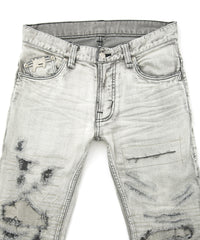 11oz オーガニックコットン ストレッチデニム TIGHT JOE タイトストレート クラッシュ + リペア - WHITE