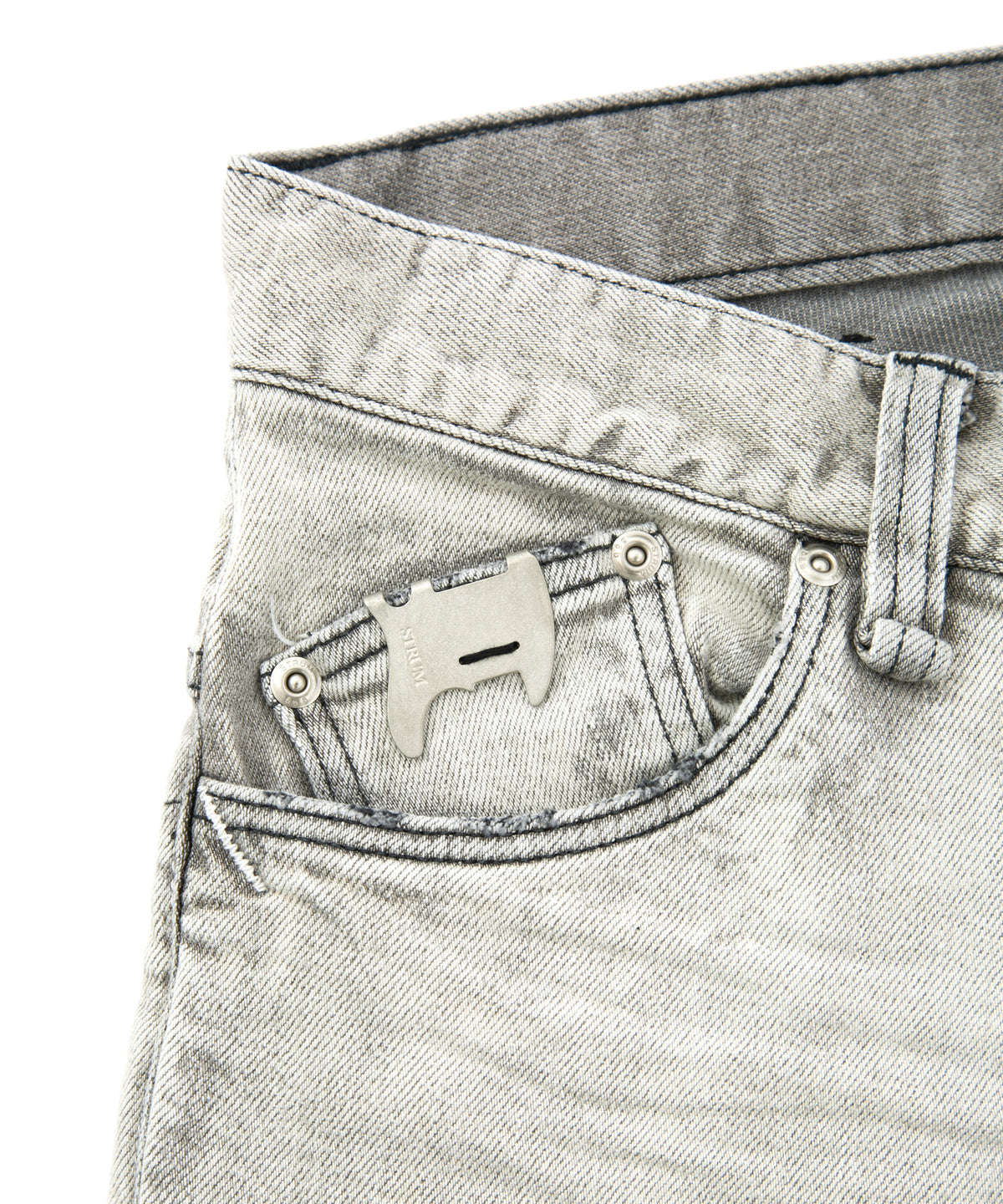 11oz オーガニックコットン ストレッチデニム TIGHT JOE タイトストレート クラッシュ + リペア - WHITE