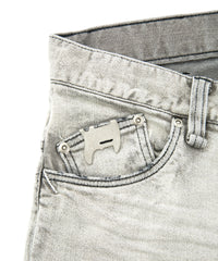 11oz オーガニックコットン ストレッチデニム TIGHT JOE タイトストレート クラッシュ + リペア - WHITE