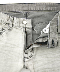 11oz オーガニックコットン ストレッチデニム TIGHT JOE タイトストレート クラッシュ + リペア - WHITE