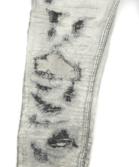 11oz オーガニックコットン ストレッチデニム TIGHT JOE タイトストレート クラッシュ + リペア - WHITE