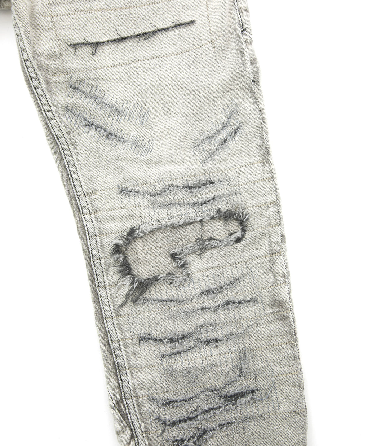 11oz オーガニックコットン ストレッチデニム TIGHT JOE タイトストレート クラッシュ + リペア - WHITE