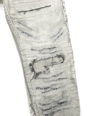 11oz オーガニックコットン ストレッチデニム TIGHT JOE タイトストレート クラッシュ + リペア - WHITE