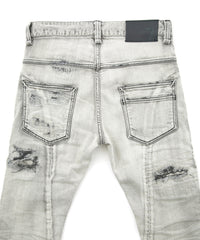 11oz オーガニックコットン ストレッチデニム TIGHT JOE タイトストレート クラッシュ + リペア - WHITE