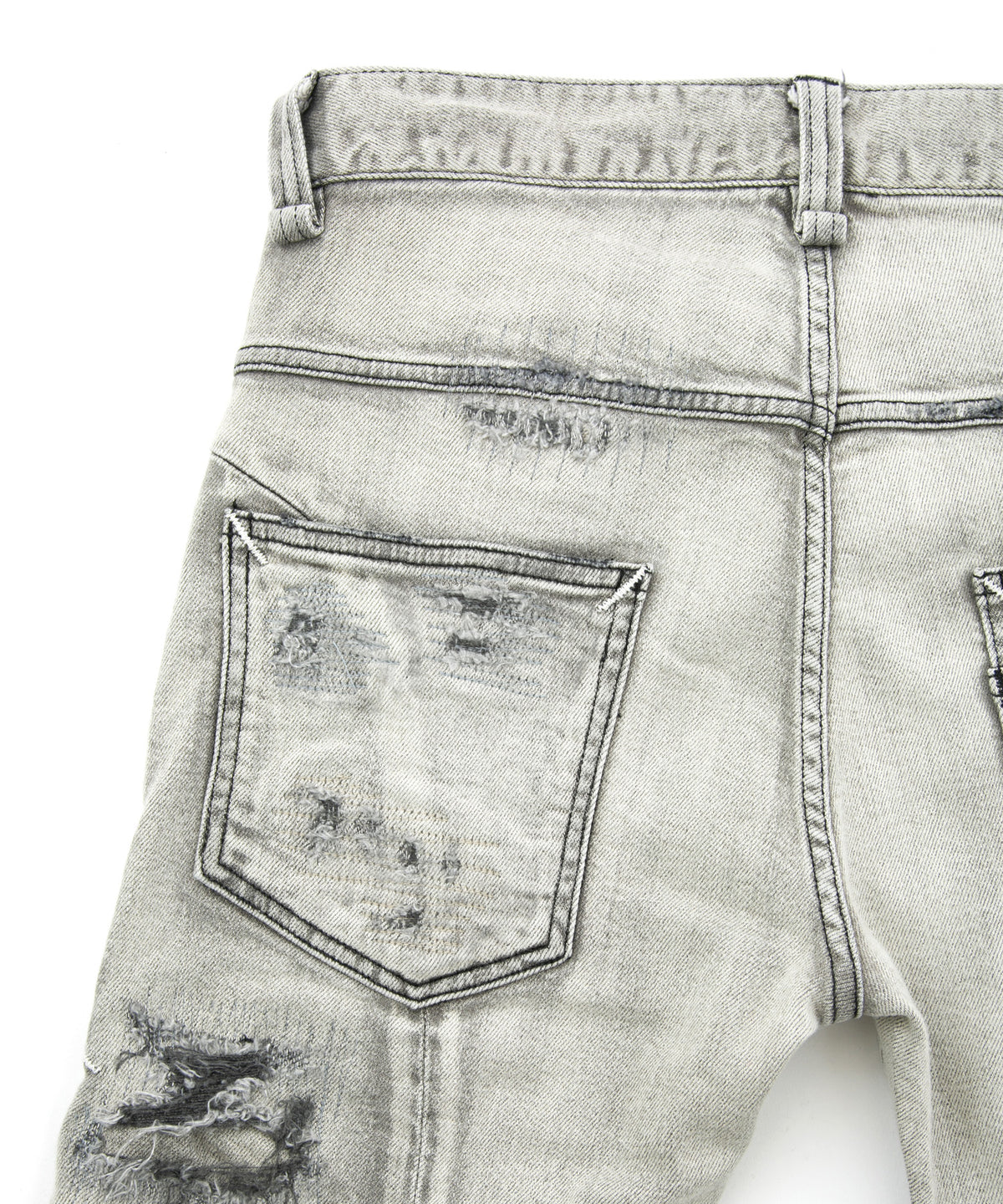 11oz オーガニックコットン ストレッチデニム TIGHT JOE タイトストレート クラッシュ + リペア - WHITE