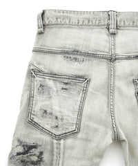 11oz オーガニックコットン ストレッチデニム TIGHT JOE タイトストレート クラッシュ + リペア - WHITE