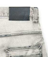 11oz オーガニックコットン ストレッチデニム TIGHT JOE タイトストレート クラッシュ + リペア - WHITE