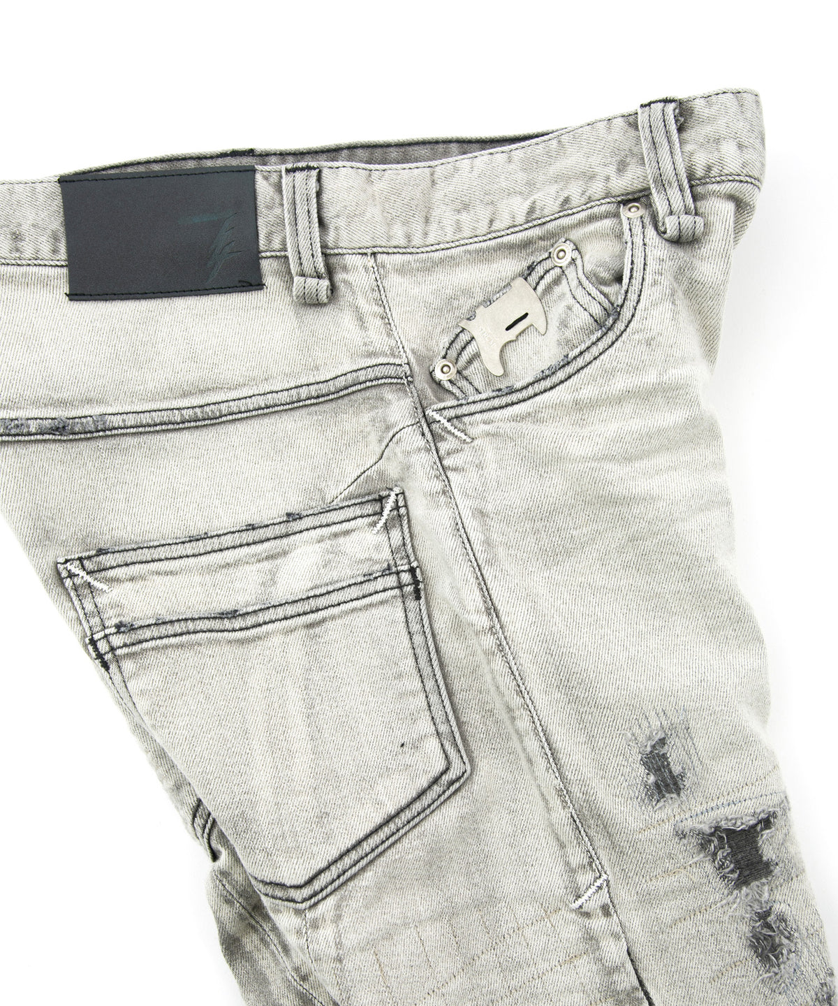 11oz オーガニックコットン ストレッチデニム TIGHT JOE タイトストレート クラッシュ + リペア - WHITE