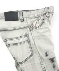 11oz オーガニックコットン ストレッチデニム TIGHT JOE タイトストレート クラッシュ + リペア - WHITE