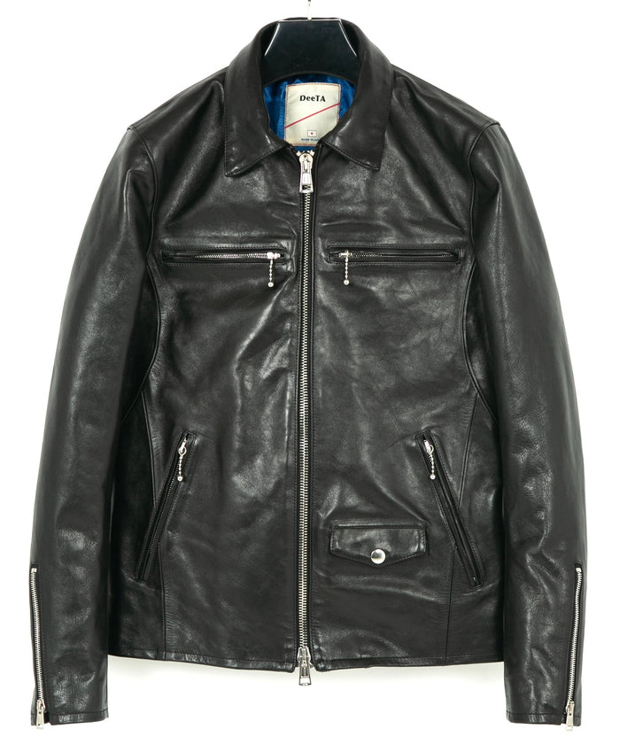STRUM × DeeTA フルタンニン ホースハイド ヴィンテージワックス VINCENTS DeeTA EDITION シングルライダースジャケット - BLACK