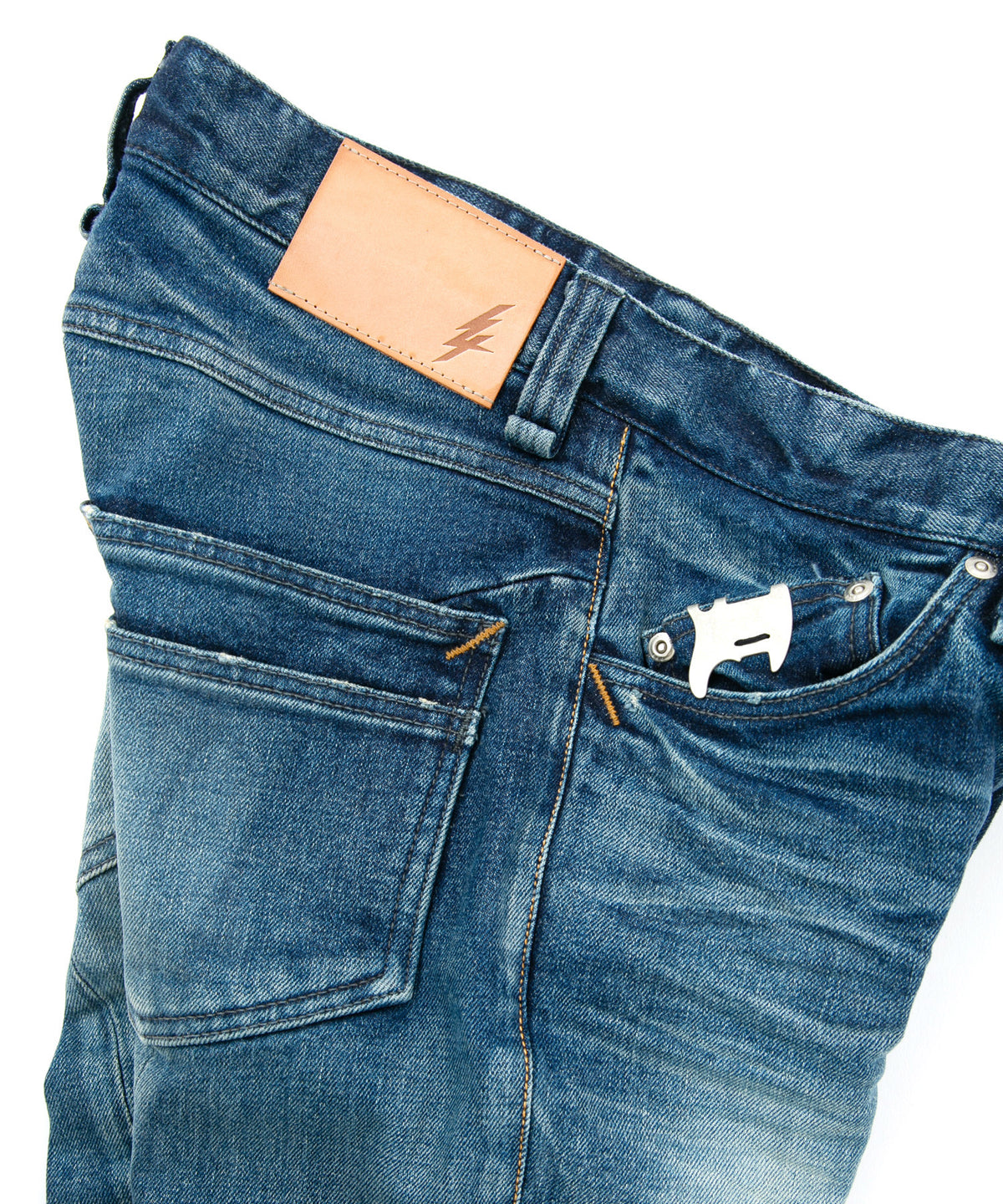 12.5oz オーガニックコットン ストレッチデニム SKINNY JOHN スキニー ユーズド加工 - INDIGO