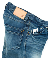 12.5oz オーガニックコットン ストレッチデニム SKINNY JOHN スキニー ユーズド加工 - INDIGO