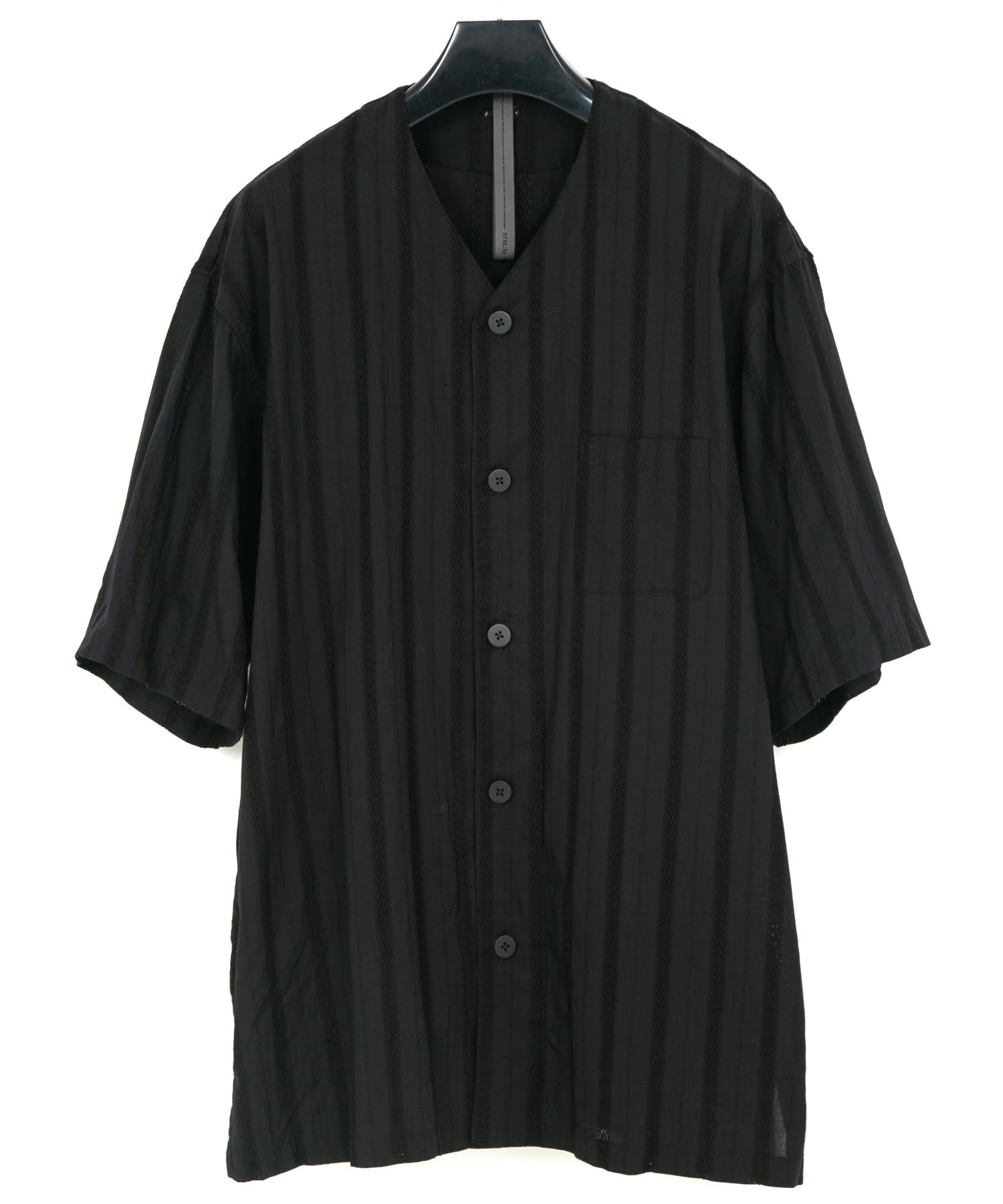 画像をギャラリービューアに読み込む, カラミ織り ストライプ 5分袖 ダボシャツ / BLACK