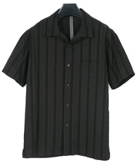 Load image into Gallery viewer, Stripe Cotton Leno Cloth Open-necked Short-Sleeve Shirts / BLACK