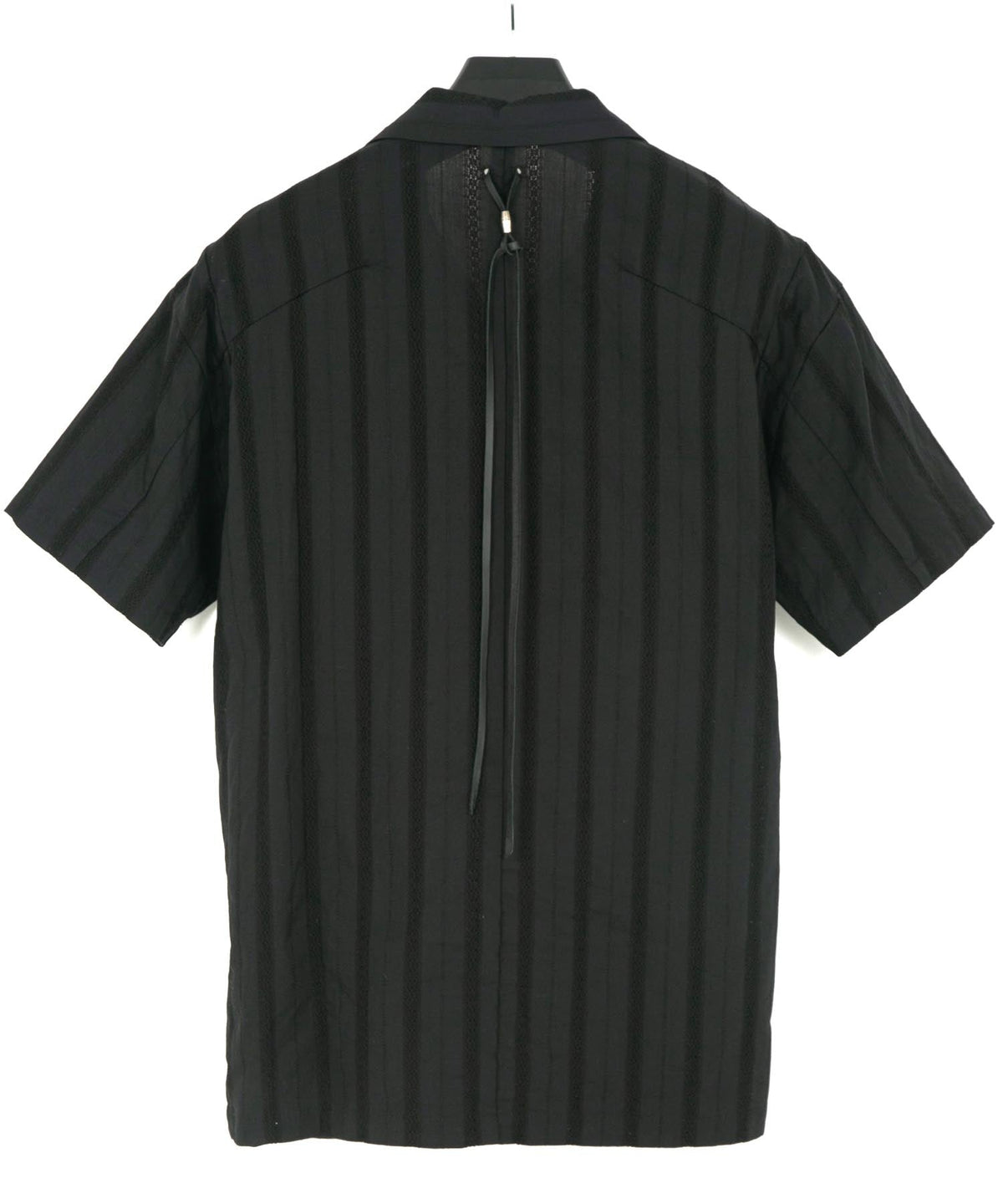 Stripe Cotton Leno Cloth Open-necked Short-Sleeve Shirts / BLACK