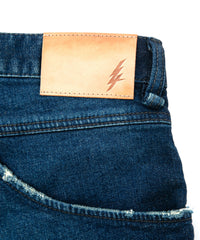 12.5oz オーガニックコットン ストレッチデニム CROPPED JAM クロップド ユースド加工 - INDIGO